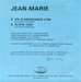 Le verso de la pochette : (Jean-Marie - Vie d'abondance)